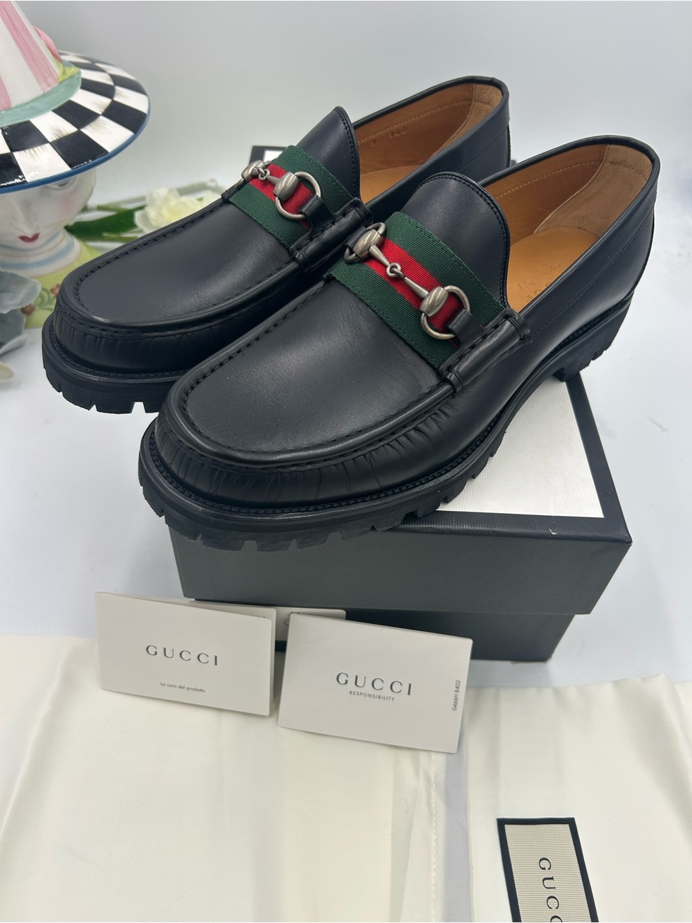 Men's Gucci lug sole web stripe horse bit loafers size 9 fits 9.5 US made Italy - Picture 11 of 11